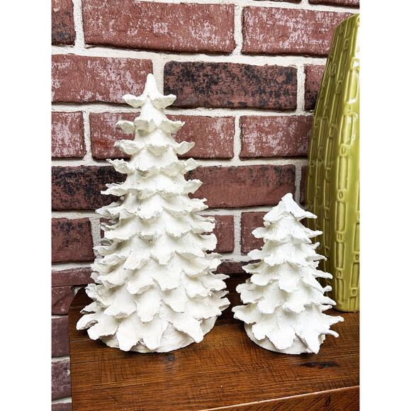 MCM 1960s Pair of Paper Mache White Glitter Christmas Trees - Picture 3 of 11